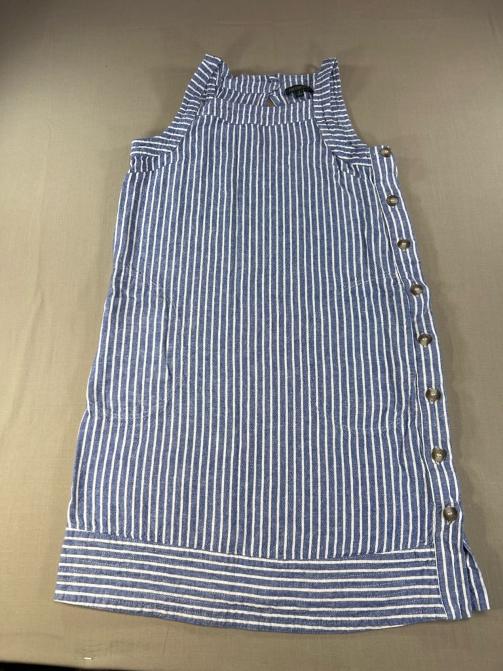 For Cynthia Women’s Blue White Stripe Linen Sleeveless Shift Dress Side Buttons - Picture 9 of 16
